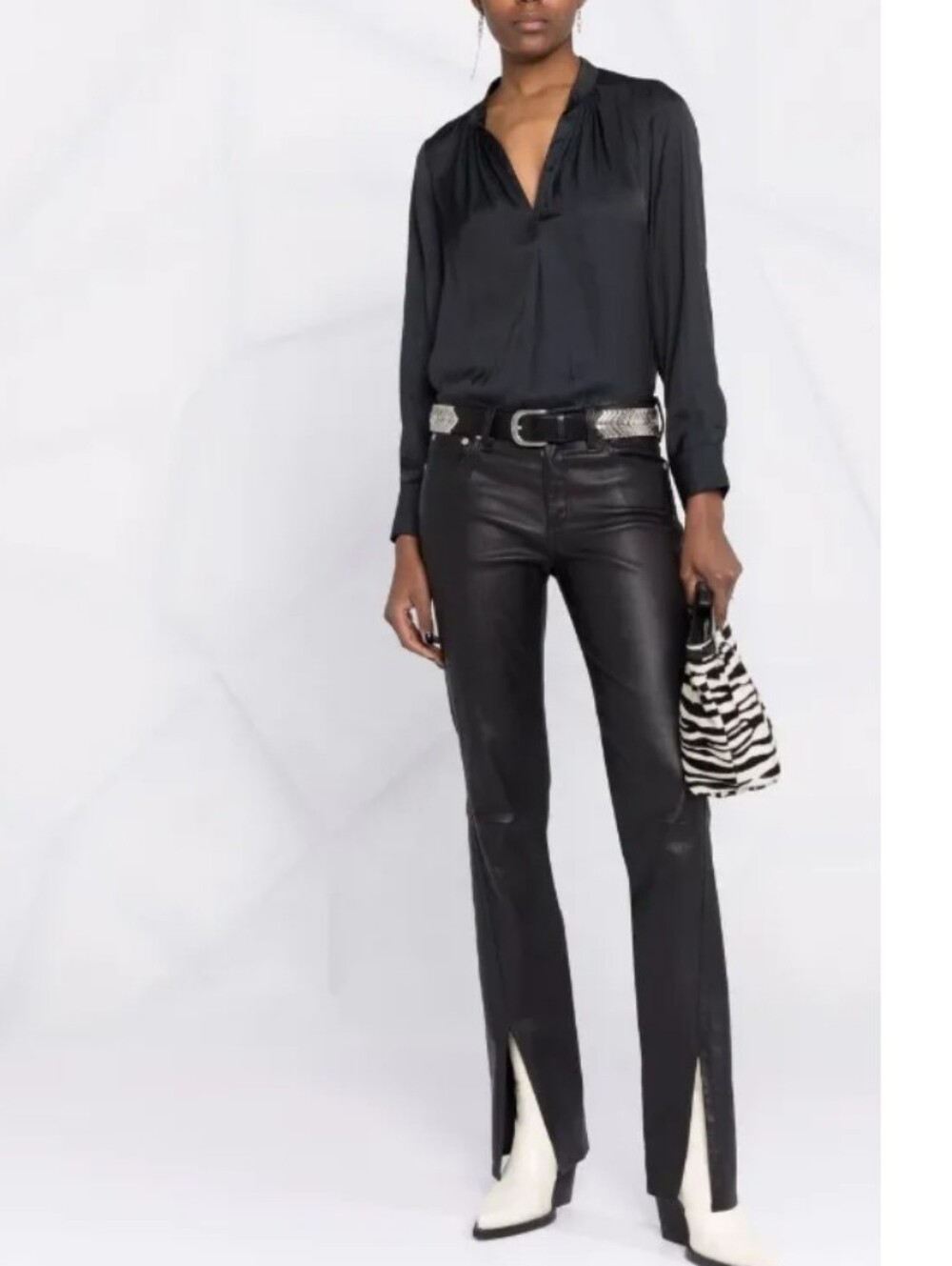 Women's Blouse - Zadig & Voltaire Black Tink Satin Perm Sheer Blouse Size XL